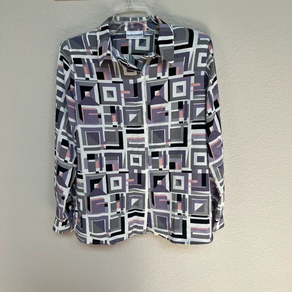 Vintage Alfred Dunner Geometric Abstract Mod Square Blouse Size 8